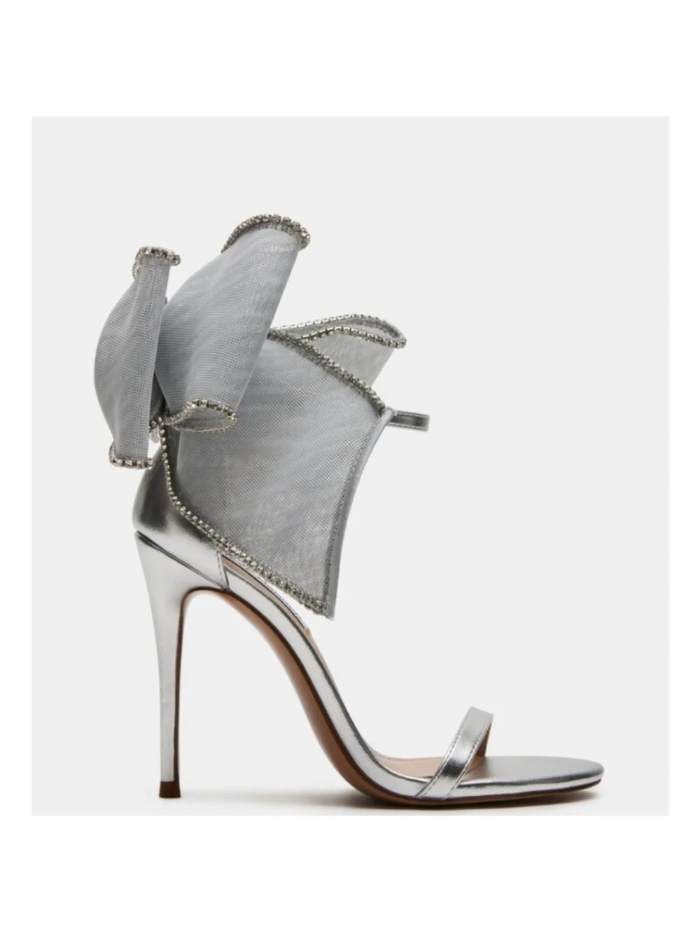 Steve Madden Women’s Back Bow BENNI SILVER RHINESTONES Heels Sz 10 NWOB